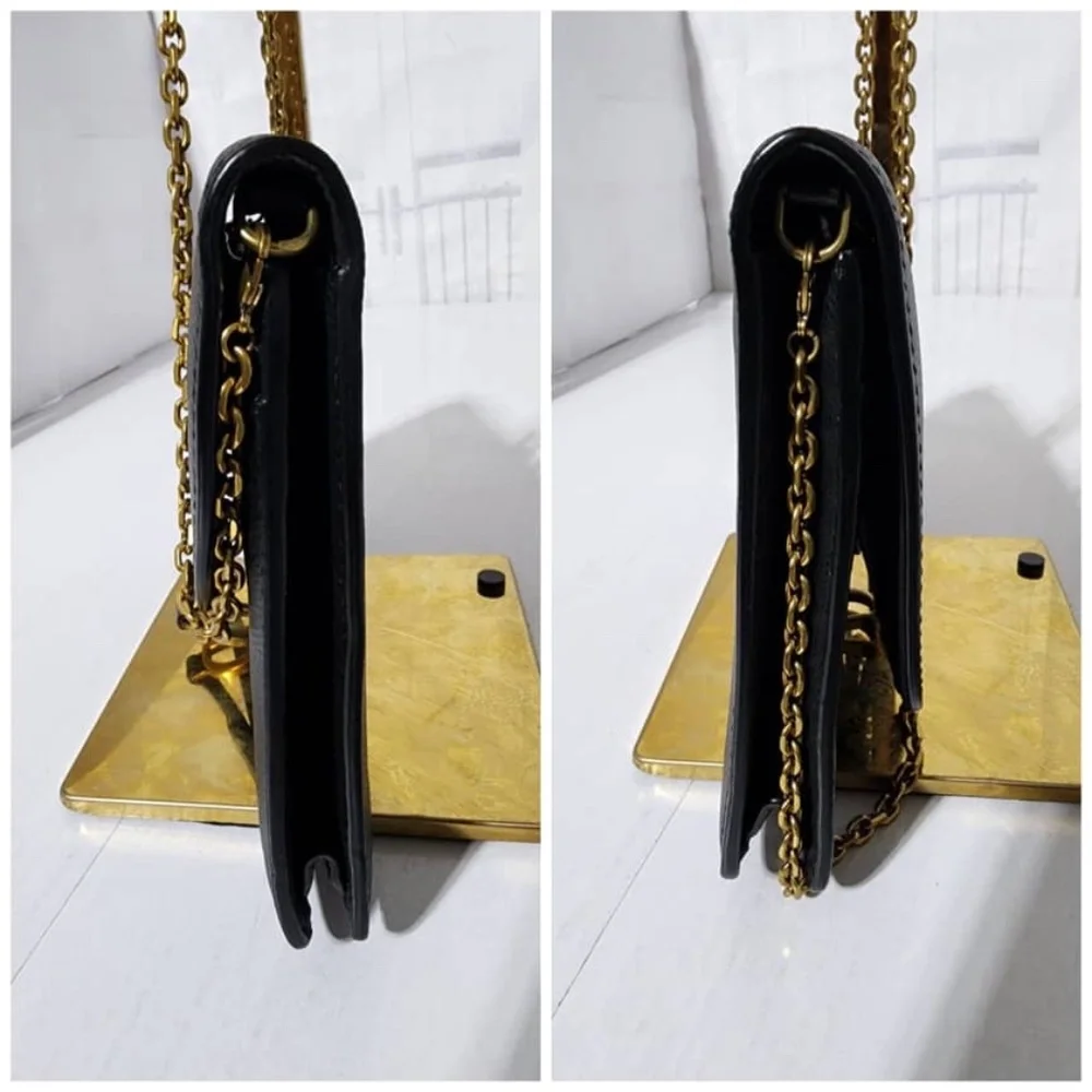 Authentic CHRISTIAN DIOR Grained Calfskin Wallet on Chain Black